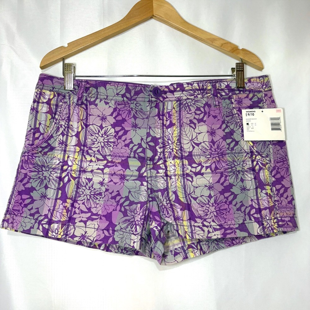 Route 66 Purple Floral‎ Plaid Shorts Vintage Y2K Cotton Womens 9/10 NWT